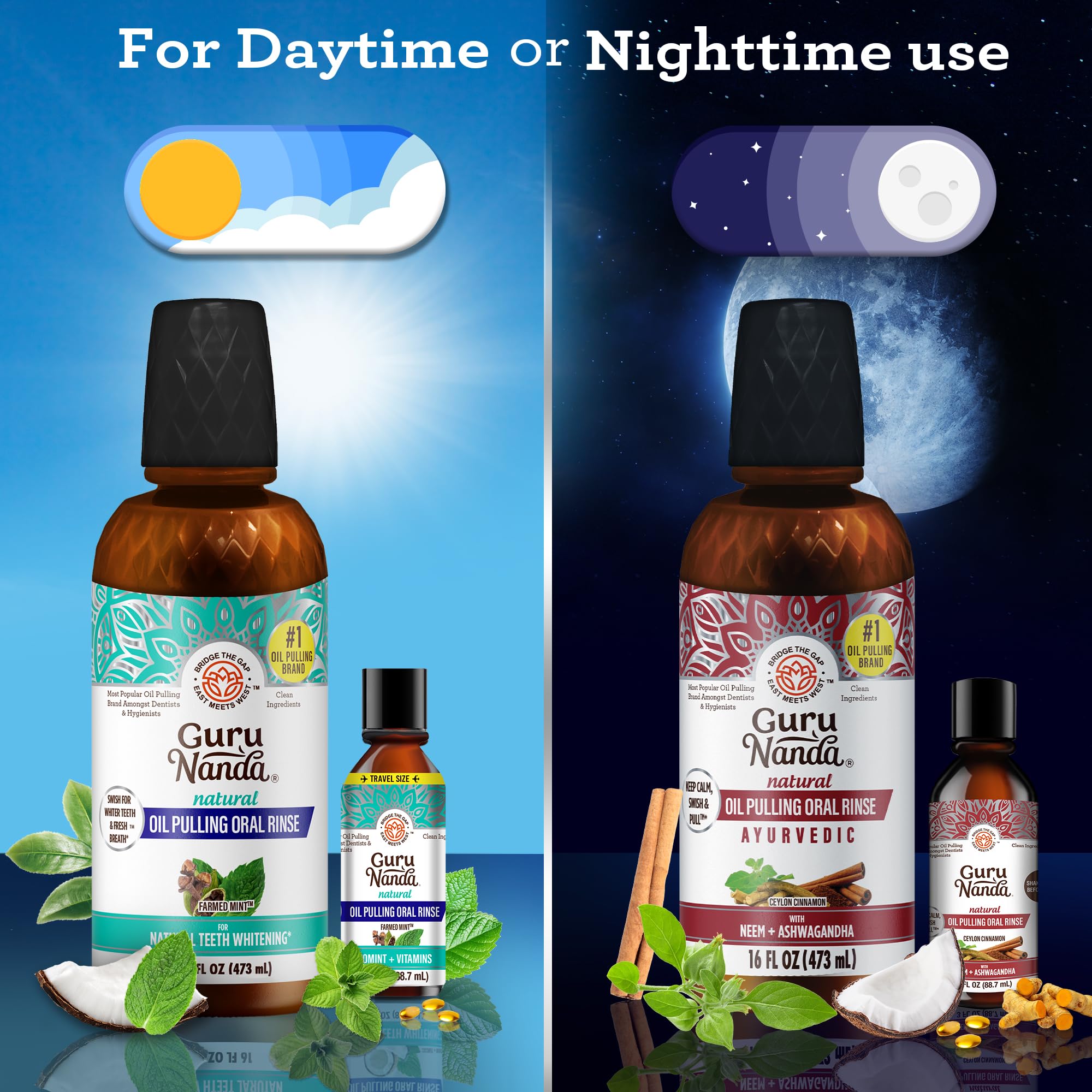 Ashwagandha Oil Pulling bottle with Ayurvedic blend