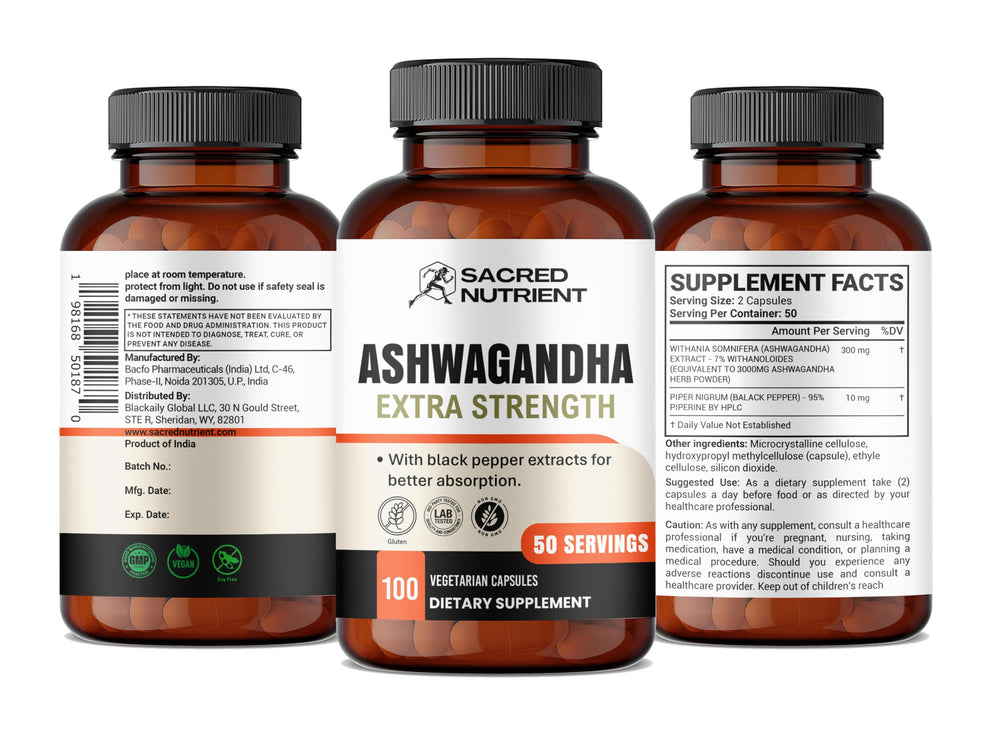 Close-up of organic ashwagandha root with black pepper for absorption