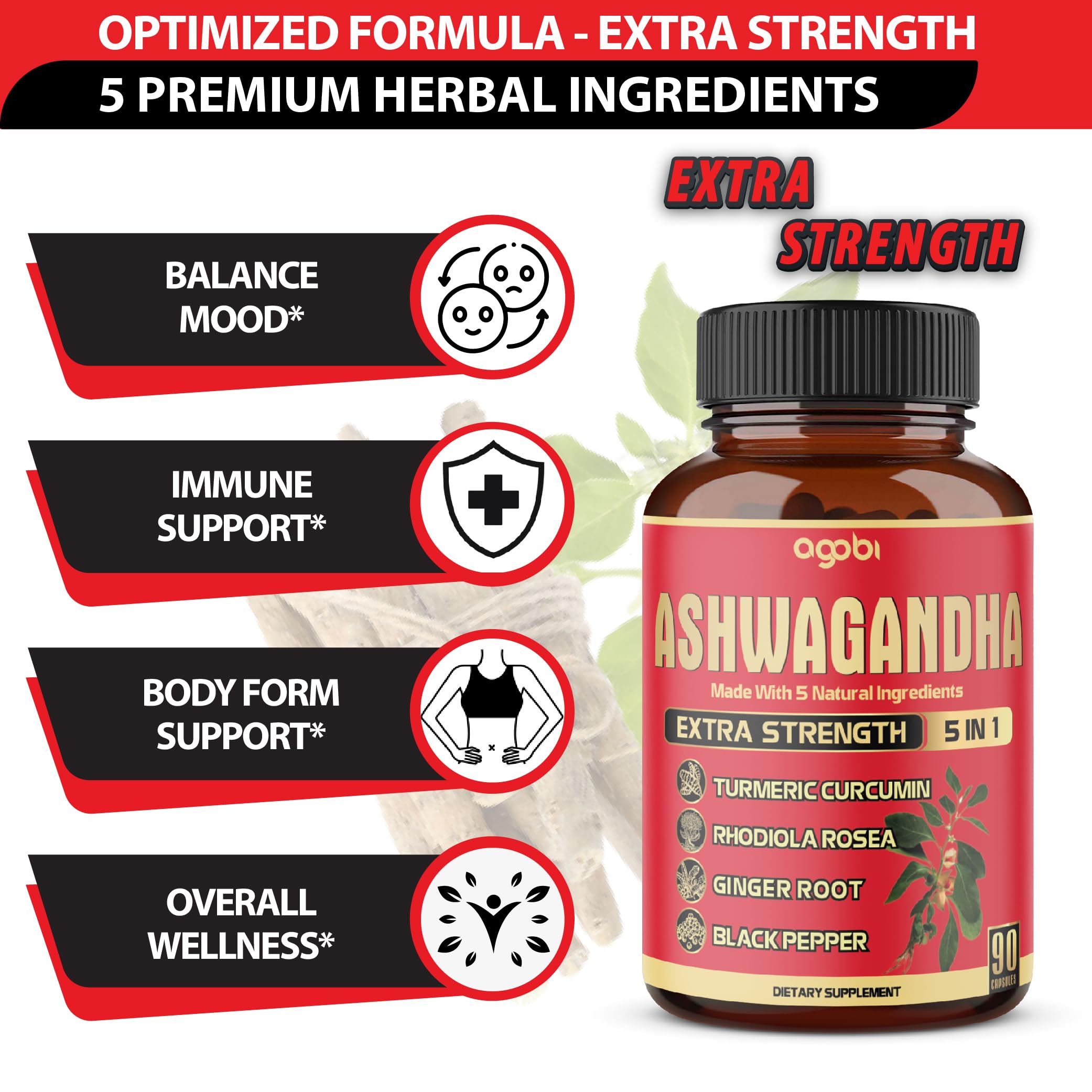 Ashwagandha root with ginger and turmeric roots