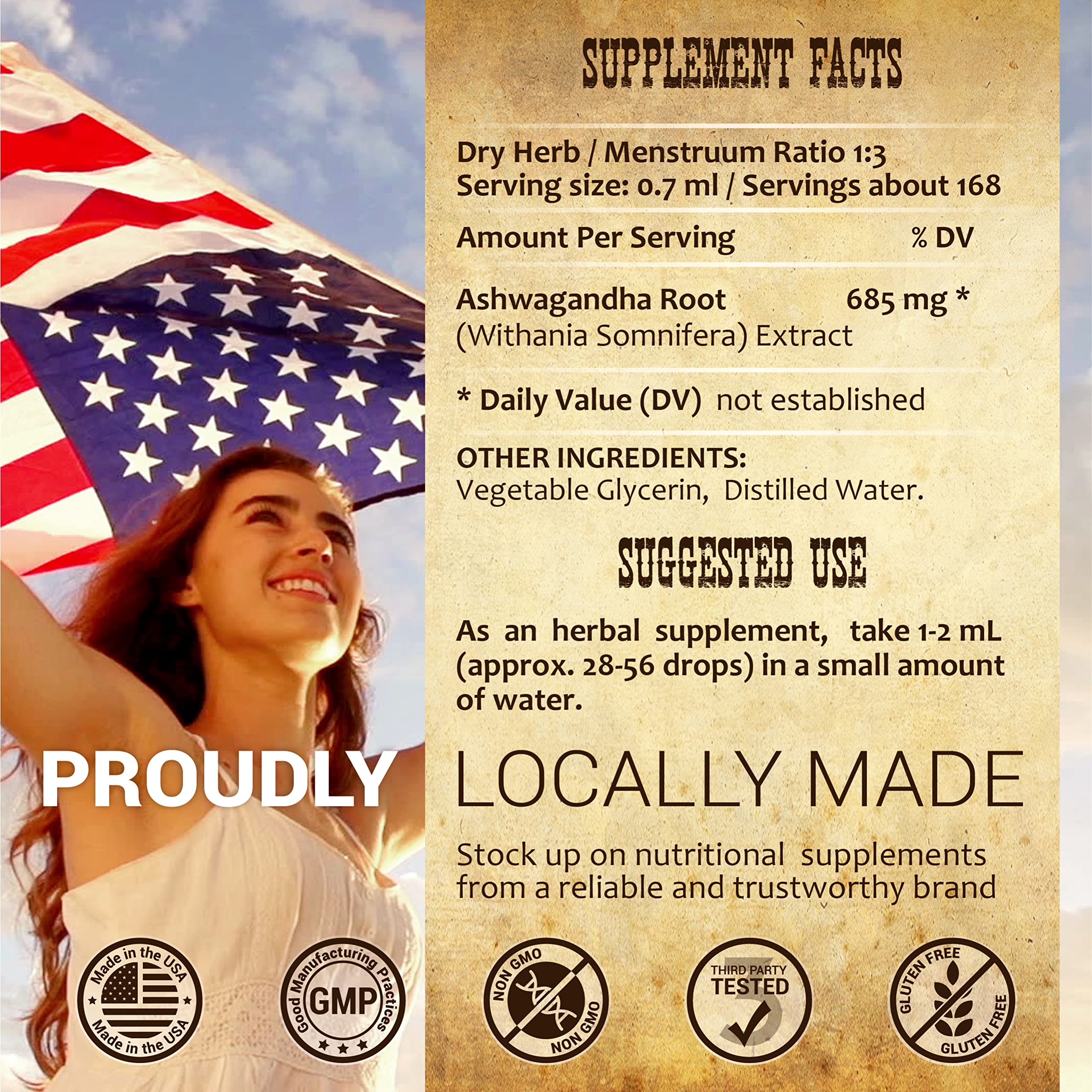 Vegan and non-GMO Ashwagandha supplement badge