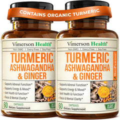 Front view of Ashwagandha Turmeric Curcumin Ginger 2-pack bottle