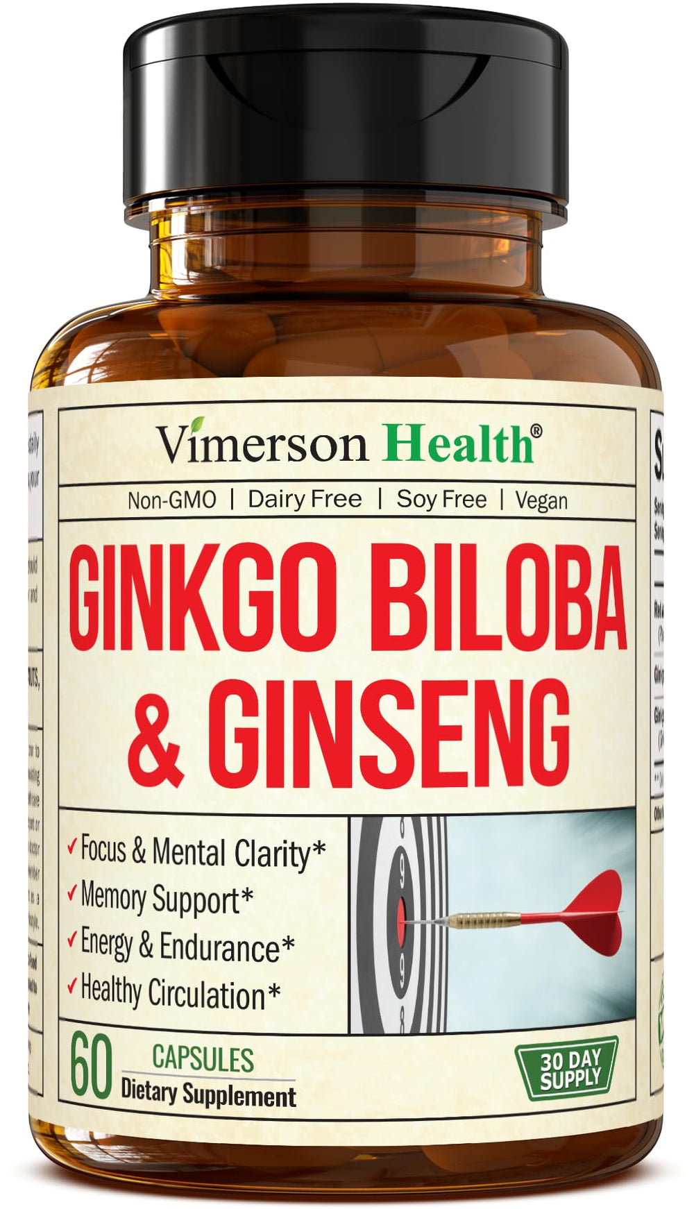 Front packaging of Asian Ginseng & Ginkgo Biloba supplement
