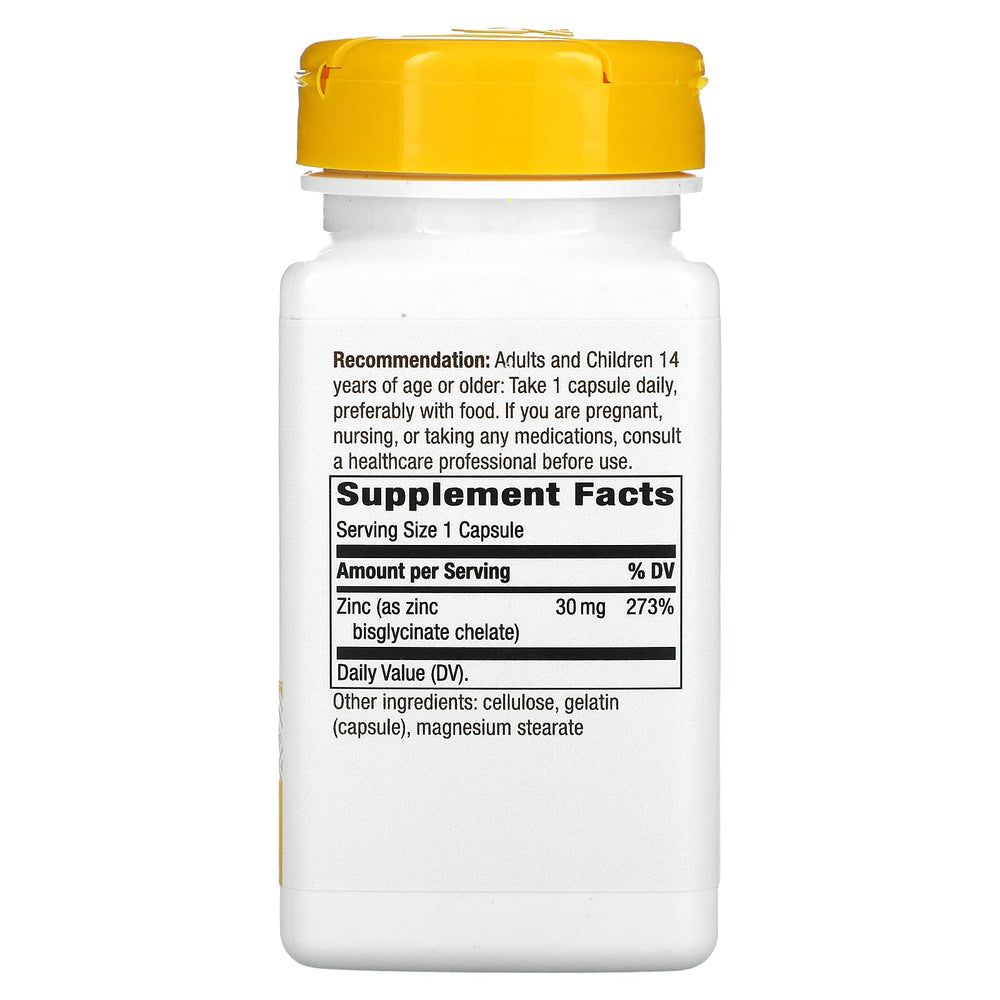Nature's Way Zinc Chelate 30 mg supplement bottle label – 100 count
