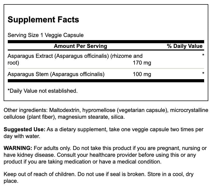 Close-up of Asparagus Extract 60 Veggie Caps bottle label