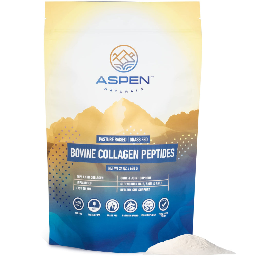 Front label of Aspen Naturals Bovine Collagen Peptides Powder 24 oz