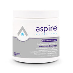 Bio-Heal Pro+ 6-in-1 probiotic powder jar with scoop