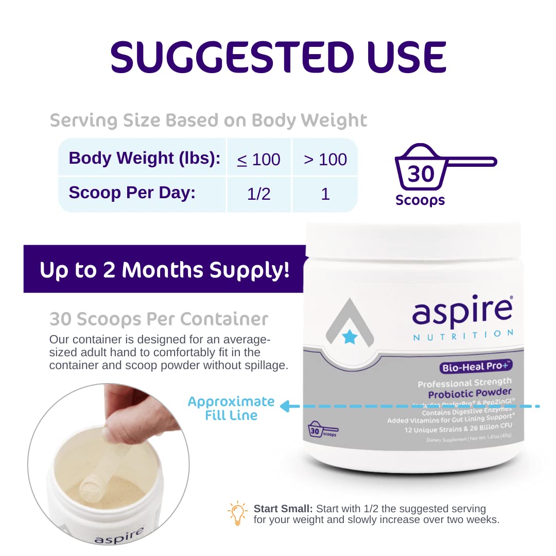 Front label of Aspire Bio-Heal Pro+ 6-in-1 probiotic powder