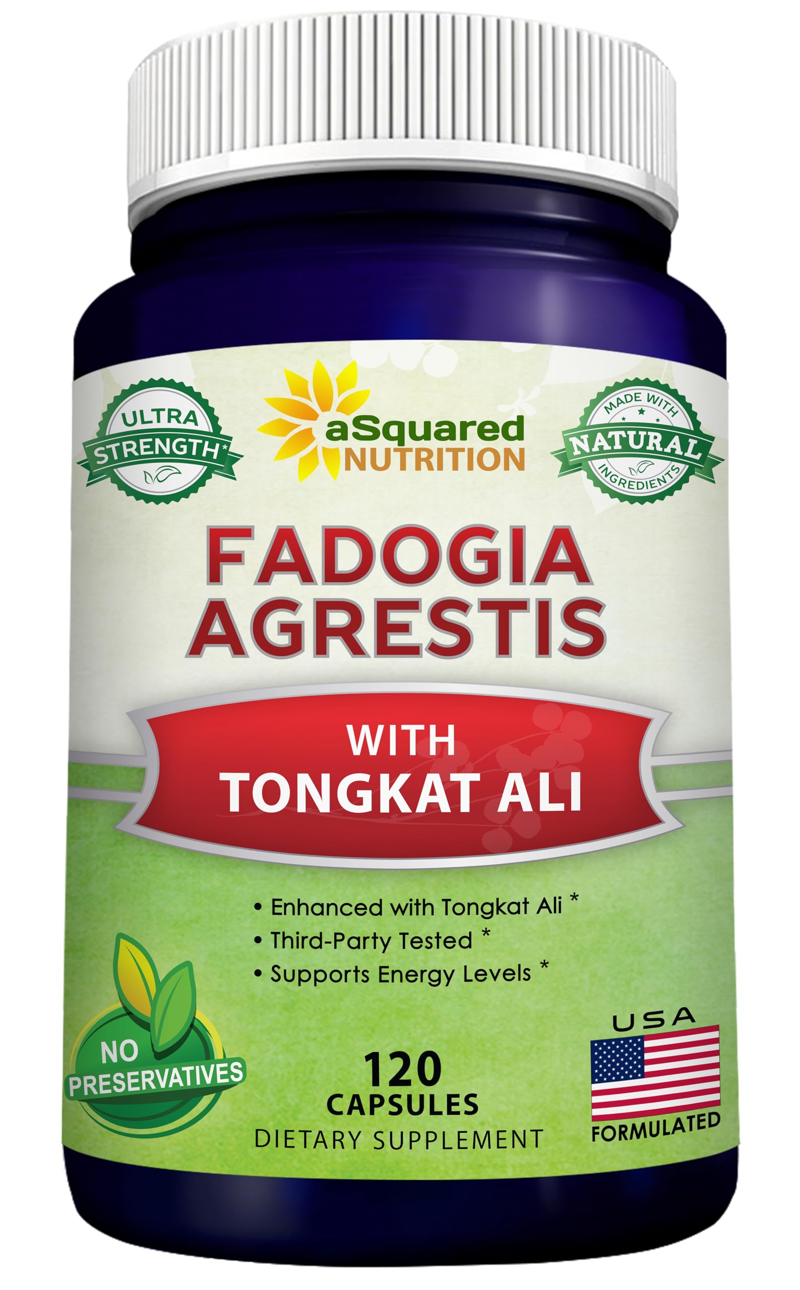 aSquared Nutrition fadogia-tongkat bottle-front showing high-strength formula for energy and endurance
