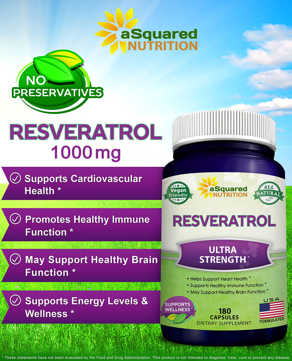 aSquared Nutrition resveratrol 90-day supply packaging emphasizes value and consistency.