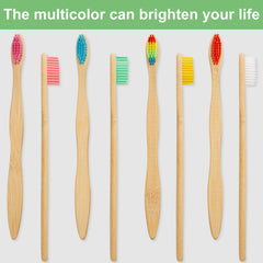 Bamboo toothbrushes with charcoal handles in rainbow colors