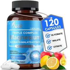 Bottle of ASSR Triple Magnesium Complex showing 120 capsules
