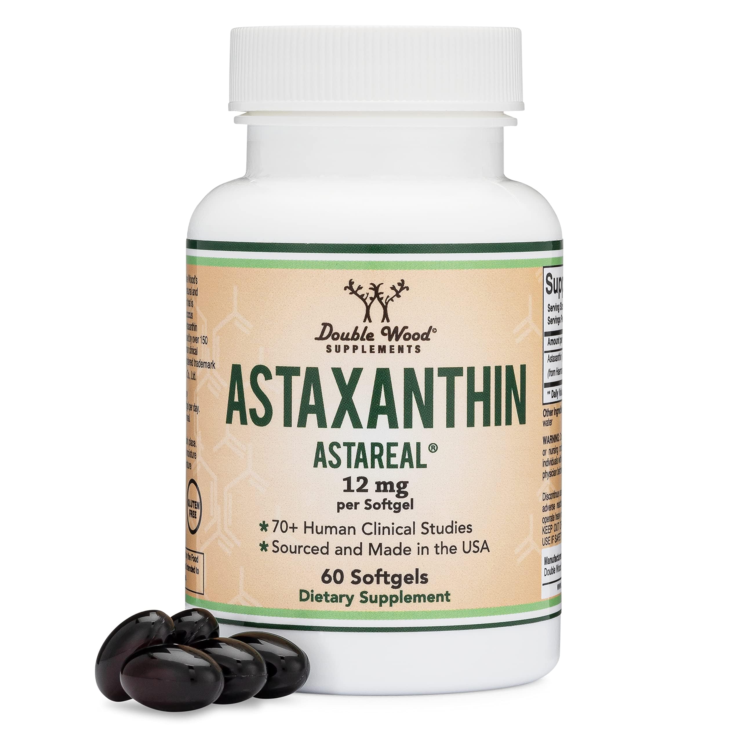 Front view of Astaxanthin 12mg Max Strength bottle
