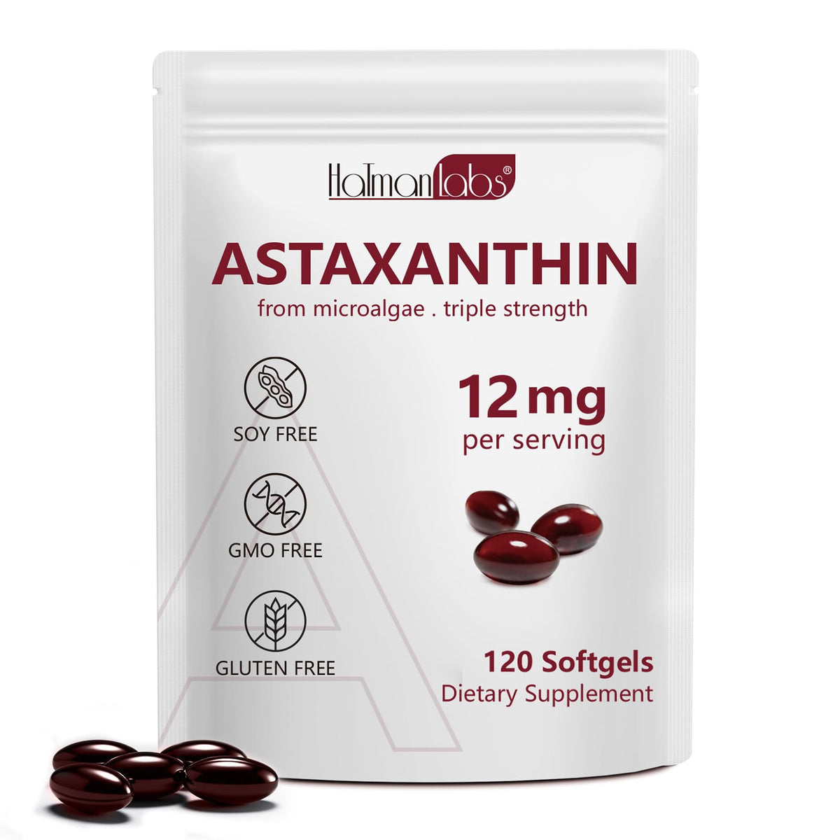 Astaxanthin 12mg softgels bottle front view