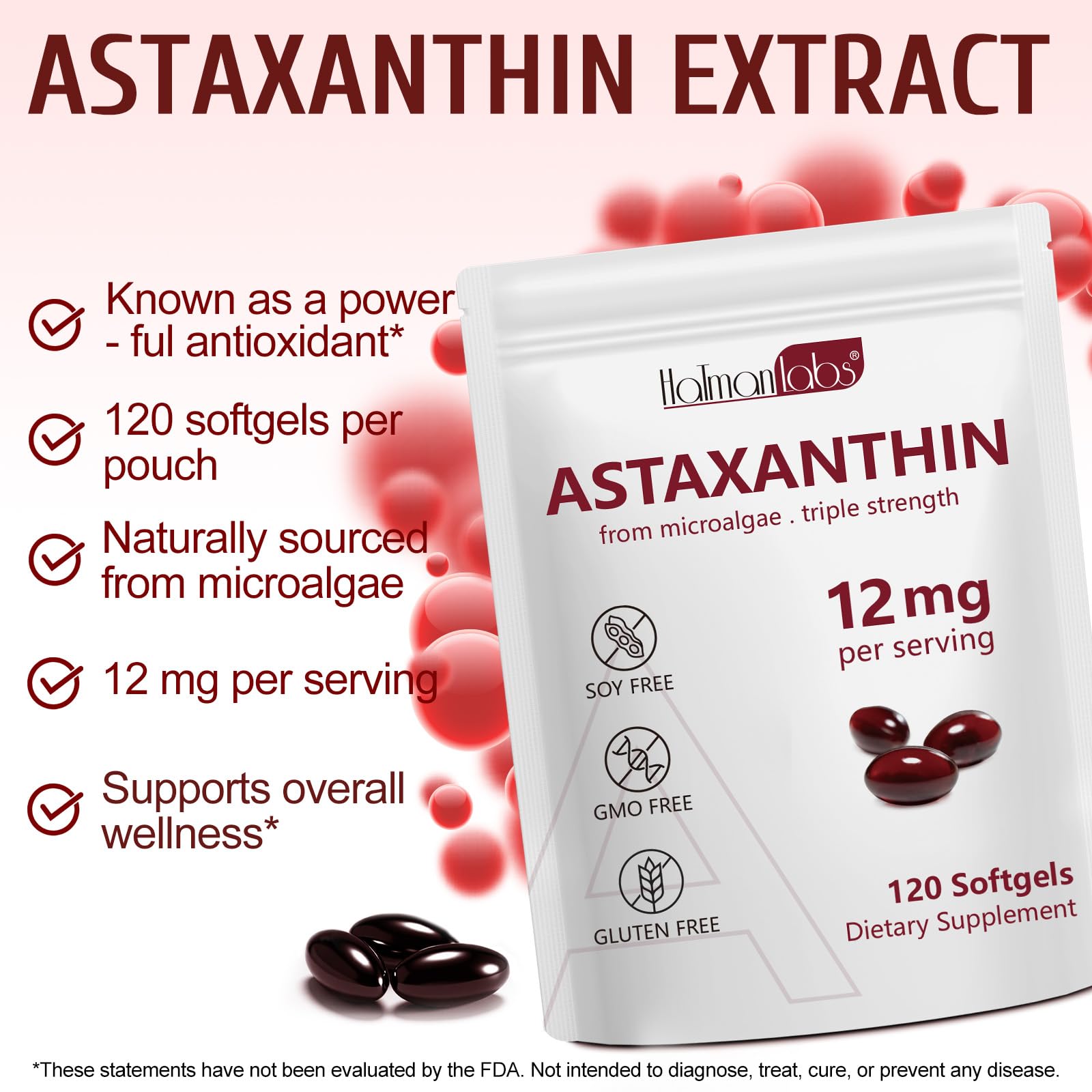Label and ingredients of astaxanthin softgels derived from Haematococcus pluvialis