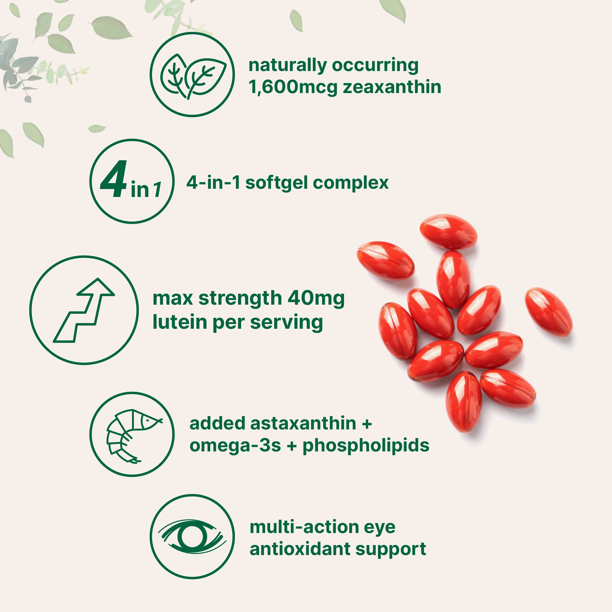 Astaxanthin, omega-3s, and phospholipids softgels close-up