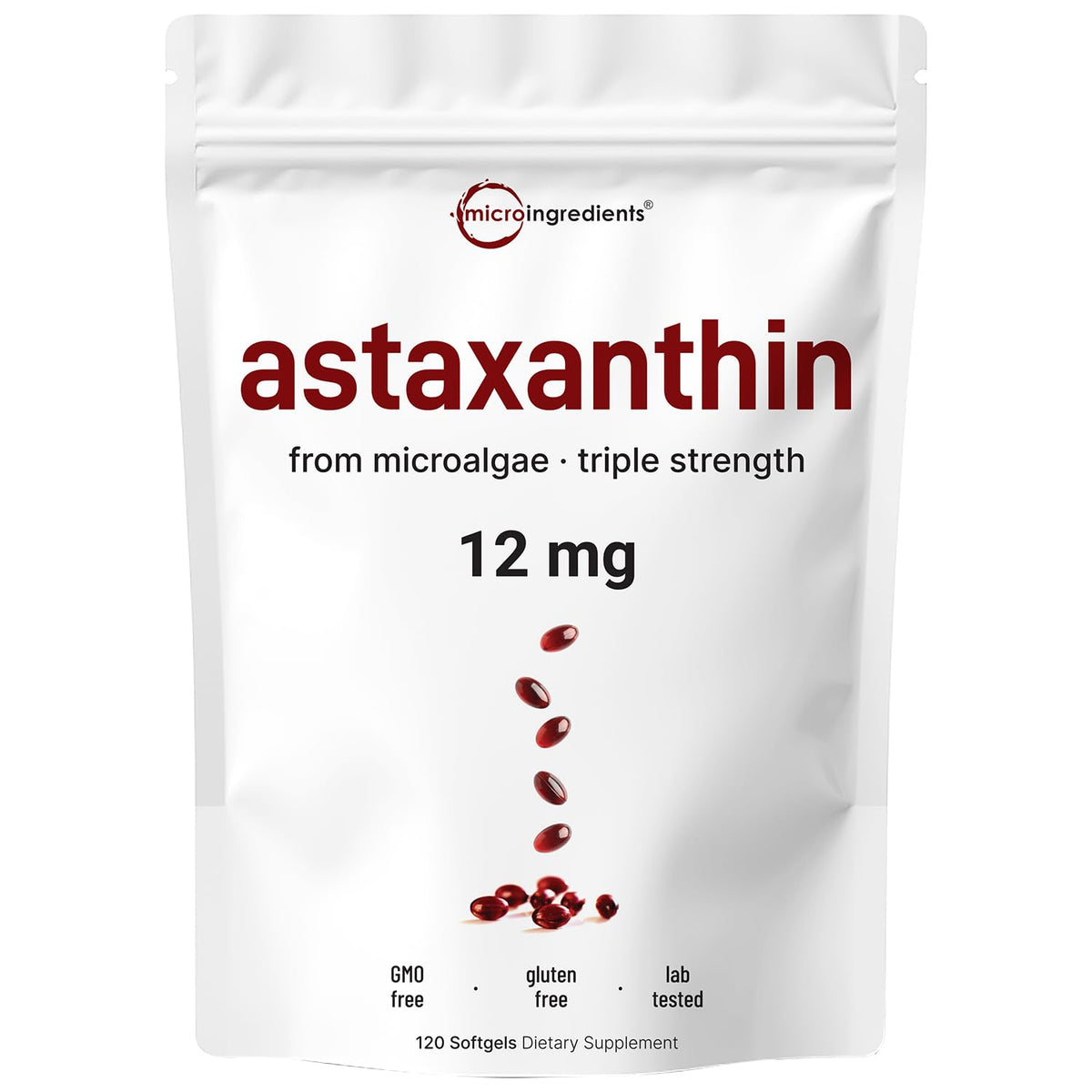 Front view of Astaxanthin 12mg softgels bottle