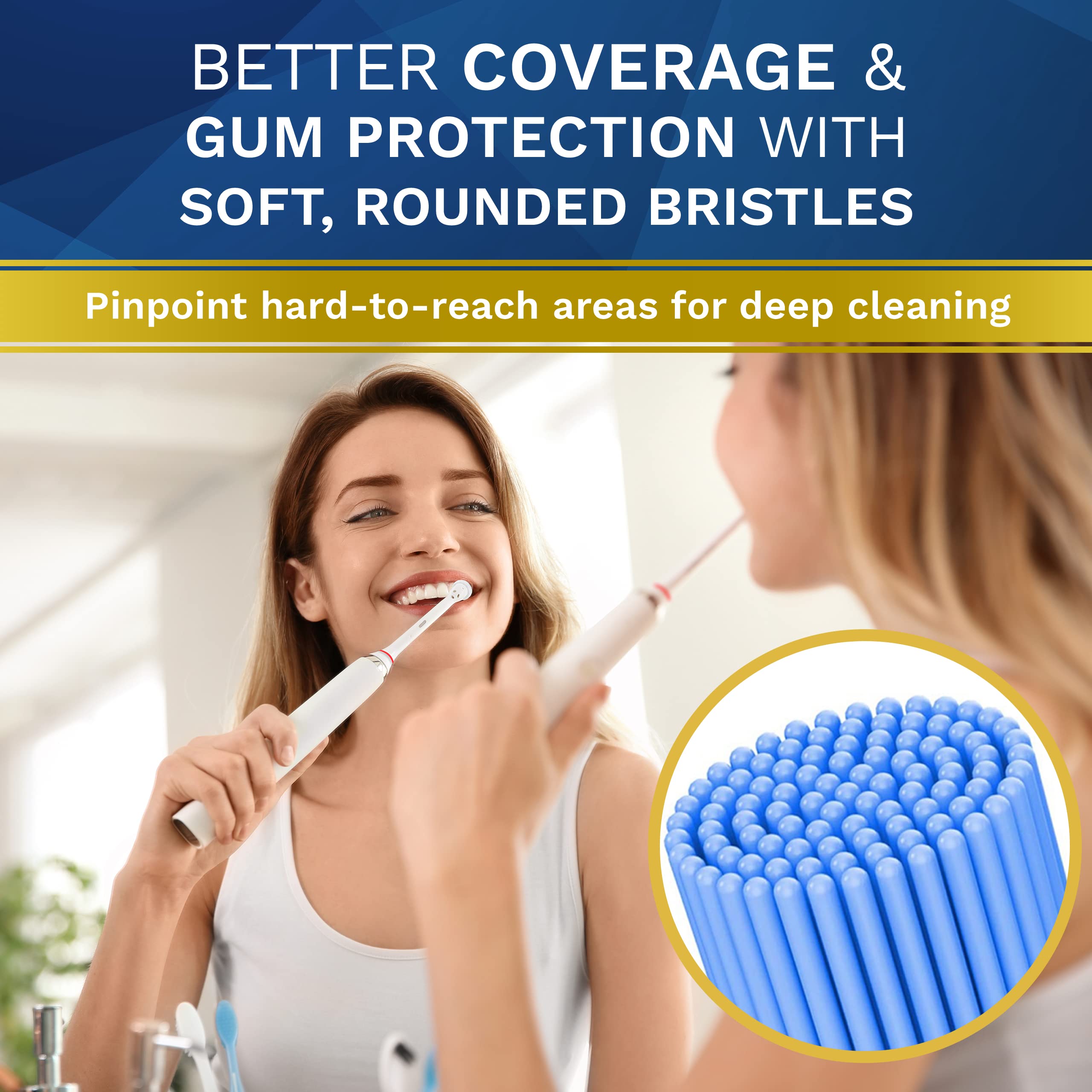 Blue indicator bristles show replacement time for Oral-B heads