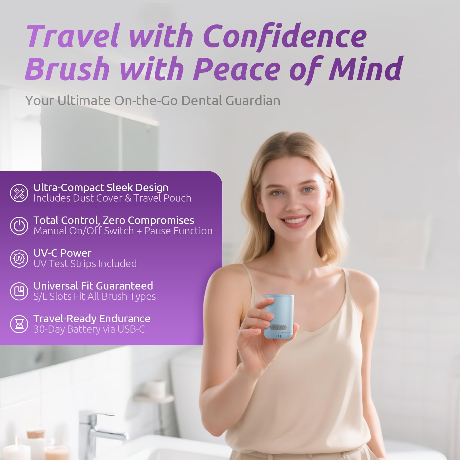 Blue portable toothbrush cleaner ready for travel
