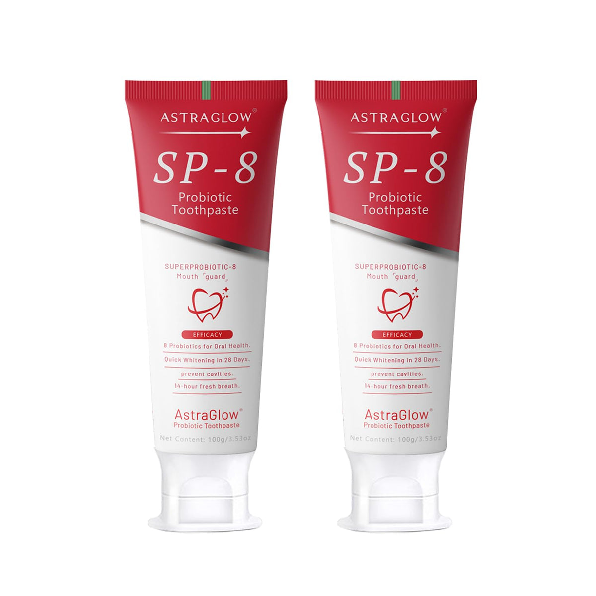 AstraGlow SP-8 Whitening Toothpaste packaging in eco-friendly tube