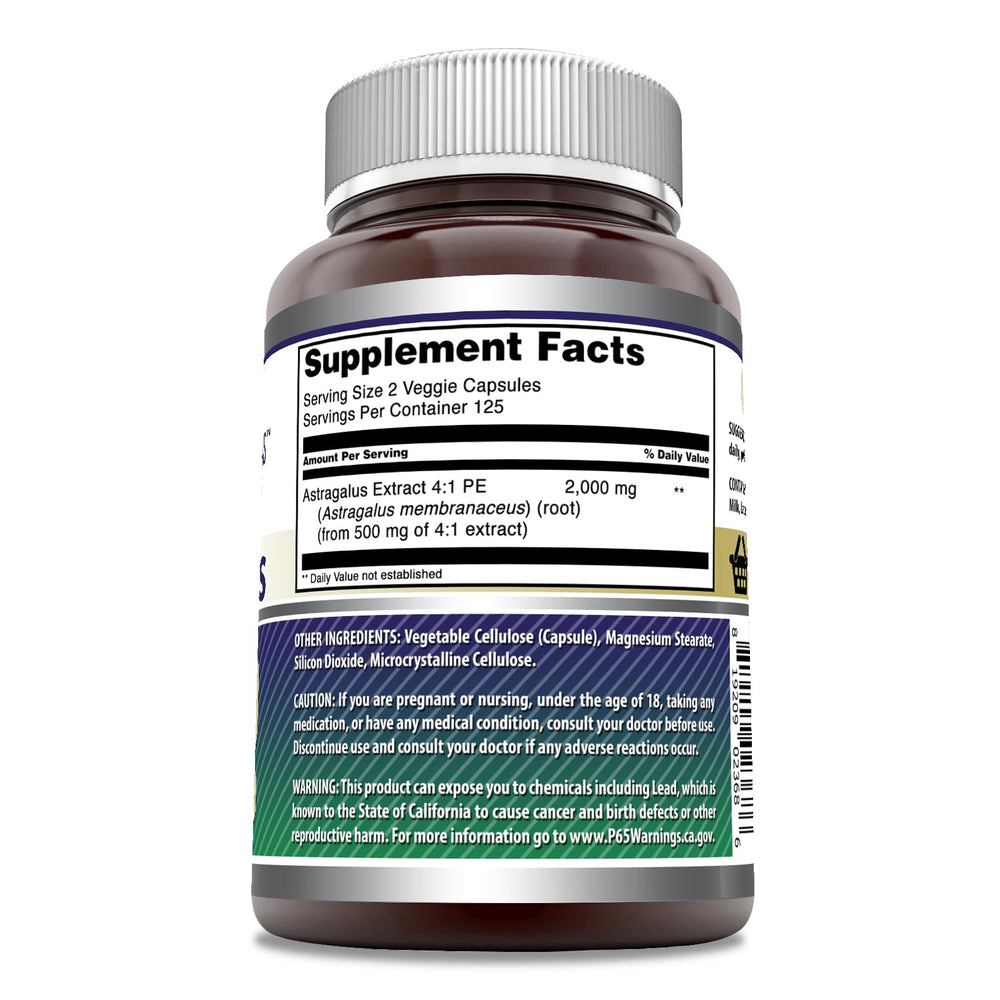 Close-up view of Astragalus 2000 mg capsules