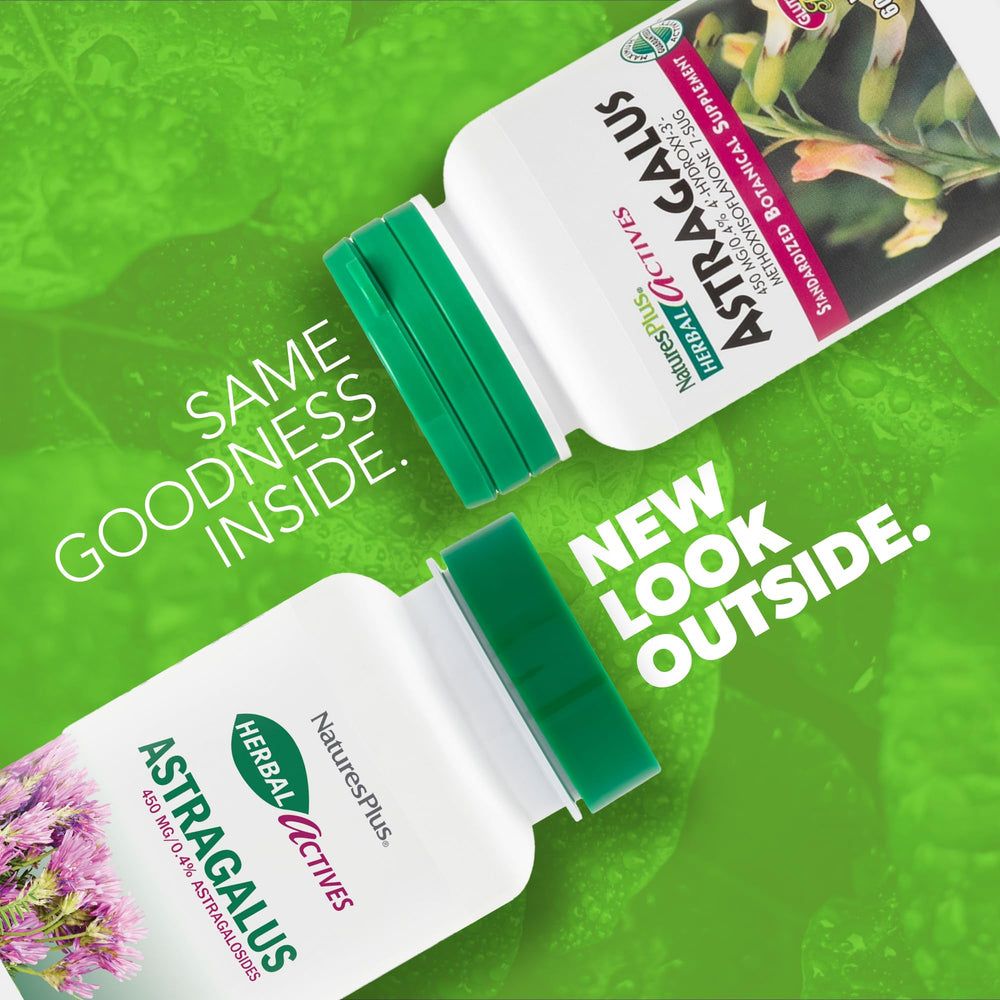 Astragalus root capsules showing 450 mg per serving