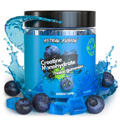 Front view of ASTRAL FUSION Halal Creatine Gummies Blueberry 60 Count package