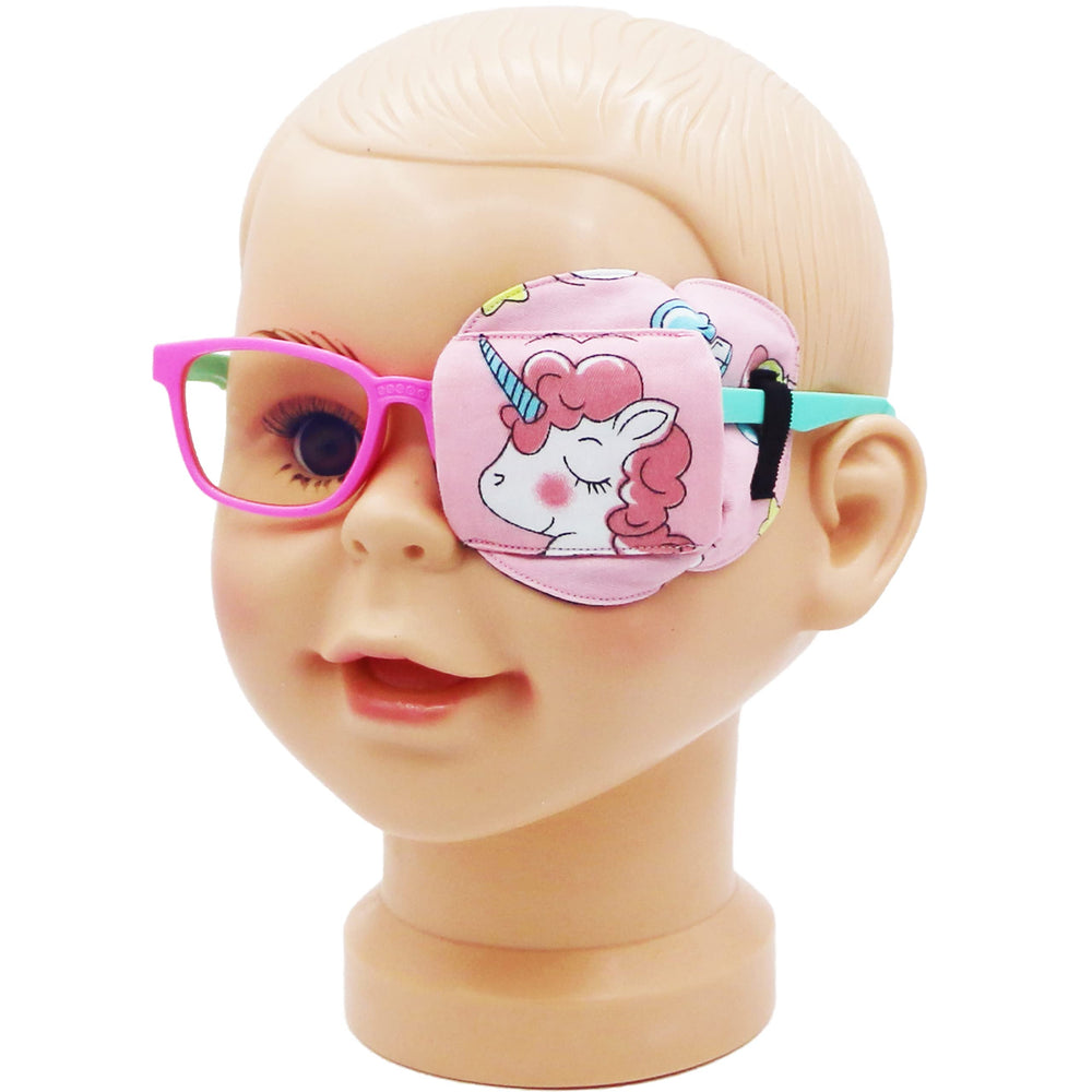 Astropic 3D eye patch for kids in pink unicorn design, left eye