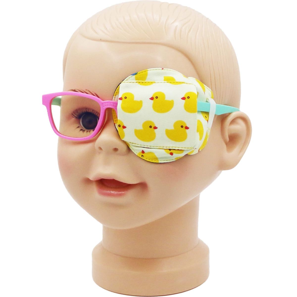 Front view of Astropic 3D Cotton & Silk Eye Patch for Kids with Yellow Duck Left Eye
