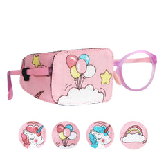 Front view of Astropic cotton & silk eye patch for kids with balloon right eye design.