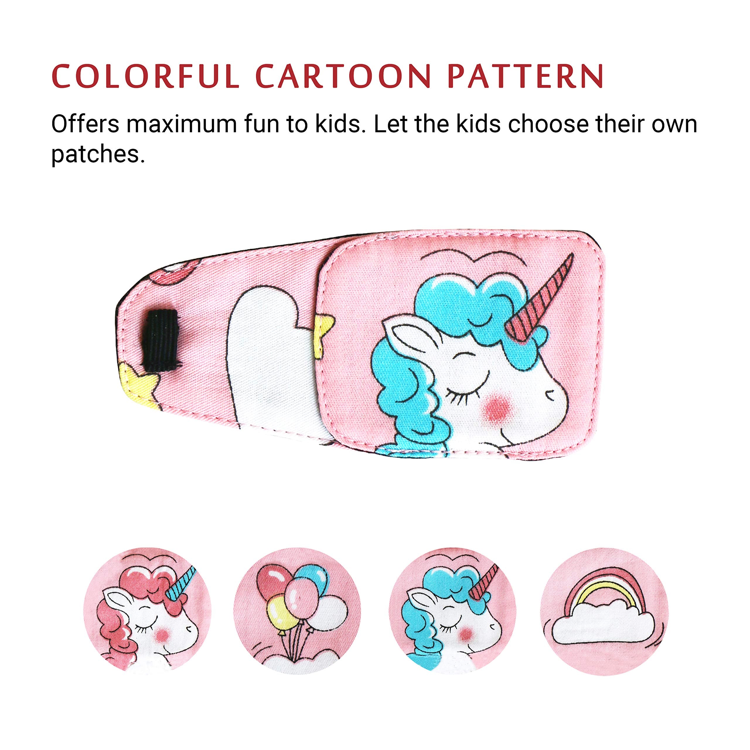 Kid wearing Astropic eye patch over glasses - blue unicorn design