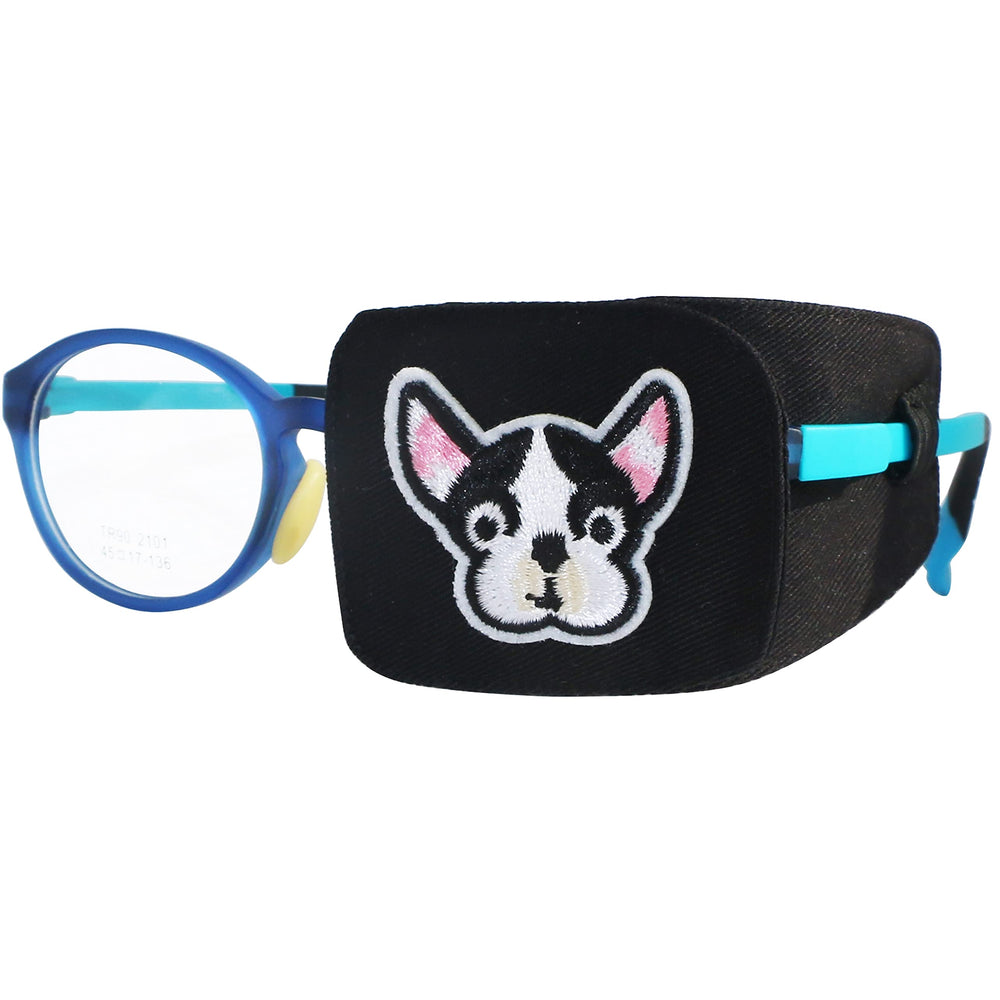 Left-eye patch for kids with cotton exterior and Bulldog style