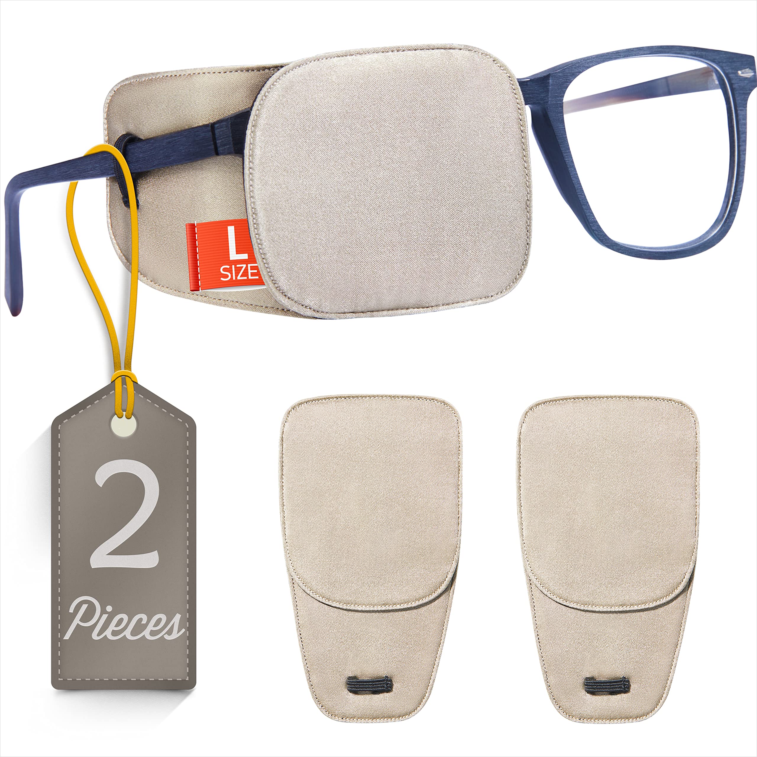 Astropic 2-piece large silk eye patches for oversized glasses in khaki