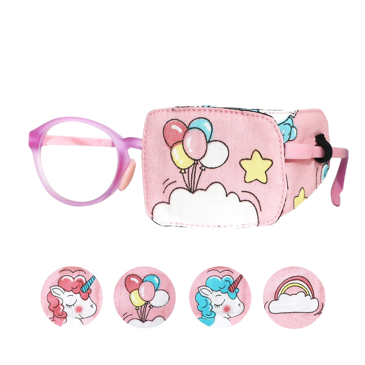 Astropic left eye patch for kids with balloon design and cotton outer fabric
