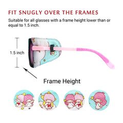 Over-glasses design showing patch fits without pulling on glasses