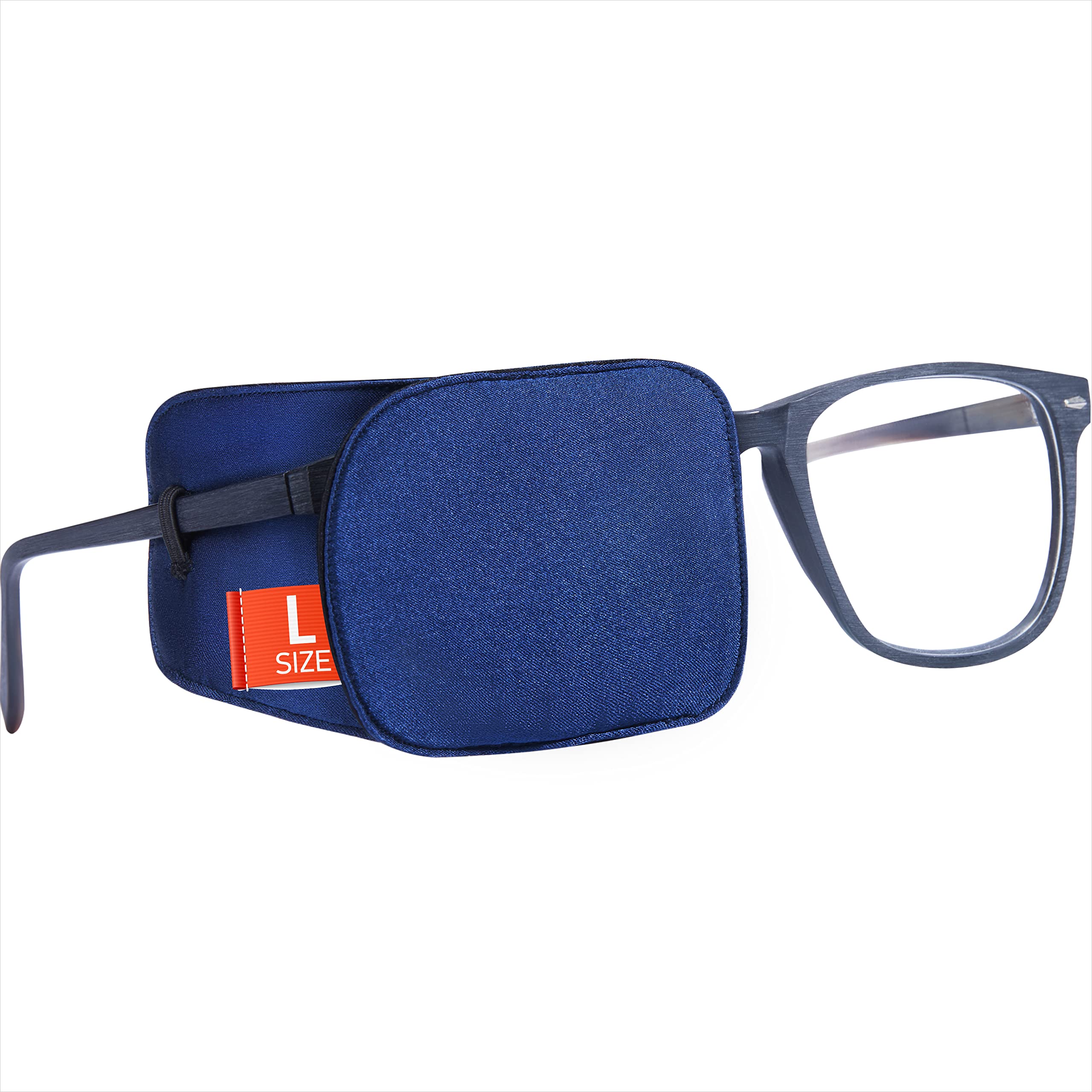 Astropic large silk eye patch in navy blue for adults with oversized glasses