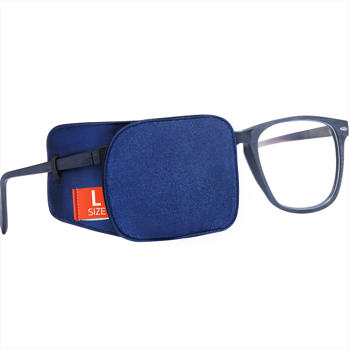 Astropic large silk eye patch in navy blue for adults with oversized glasses