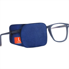 Astropic large silk eye patch in navy blue for adults with oversized glasses
