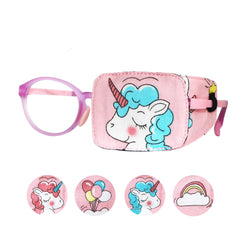 Astropic eye patch for kids left eye with blue hair unicorn design and glasses