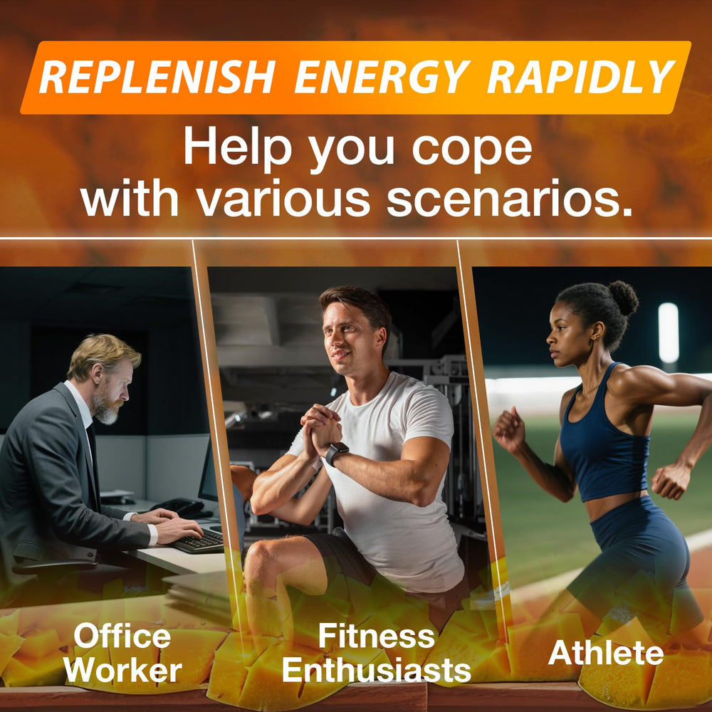 Mango-flavored gummies with bottle in a serving-ready setup