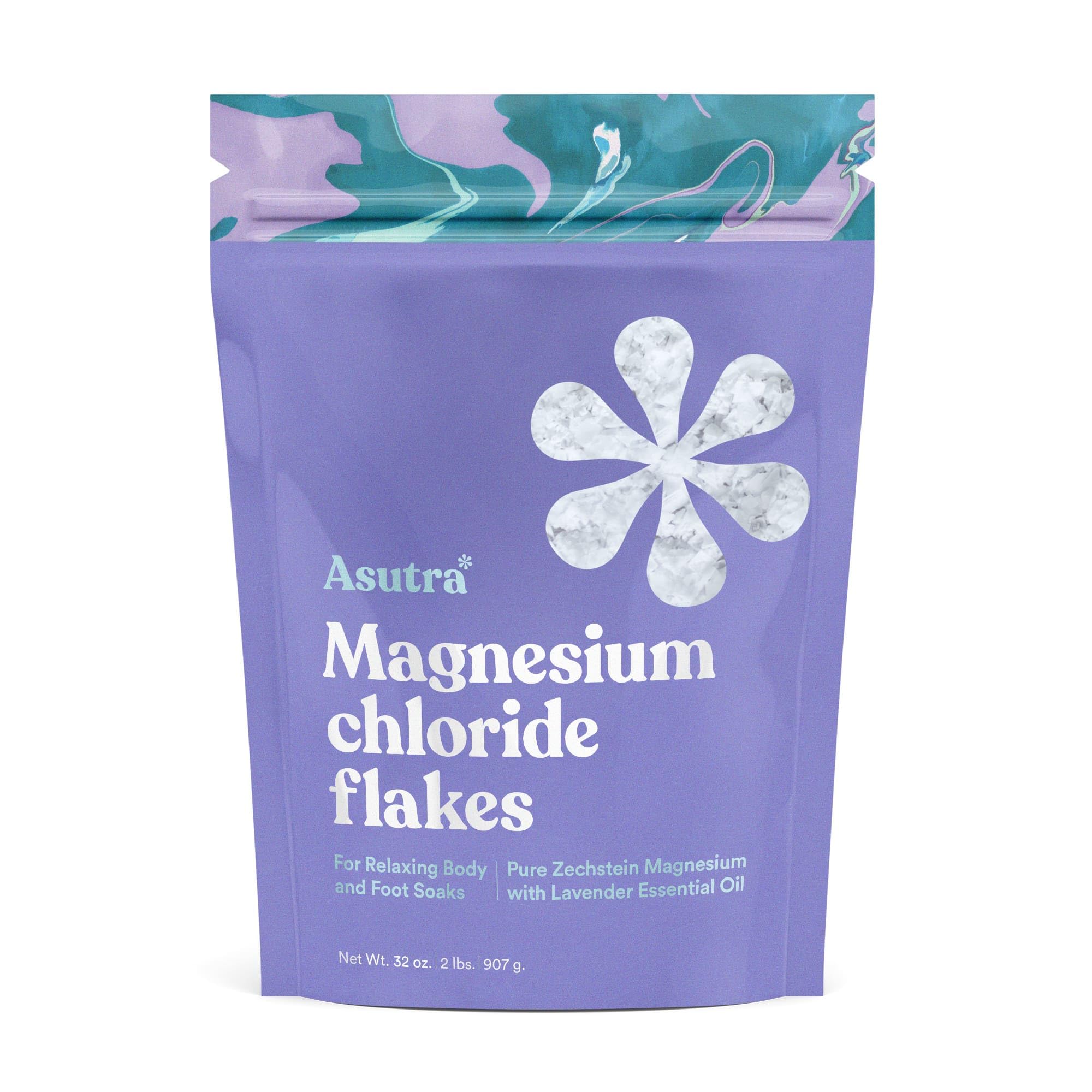 Asutra Magnesium Chloride Bath Flakes with Lavender – 2 lb packaging