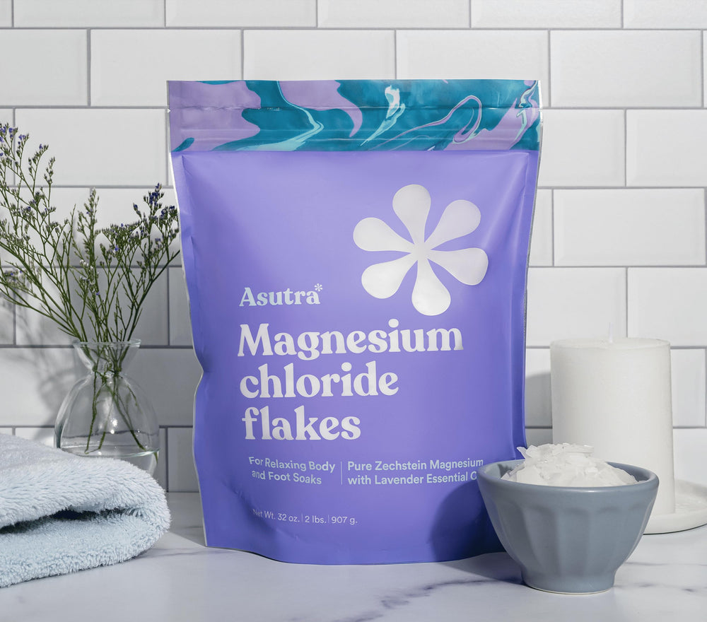 Relaxing foot soak using Asutra magnesium chloride bath flakes