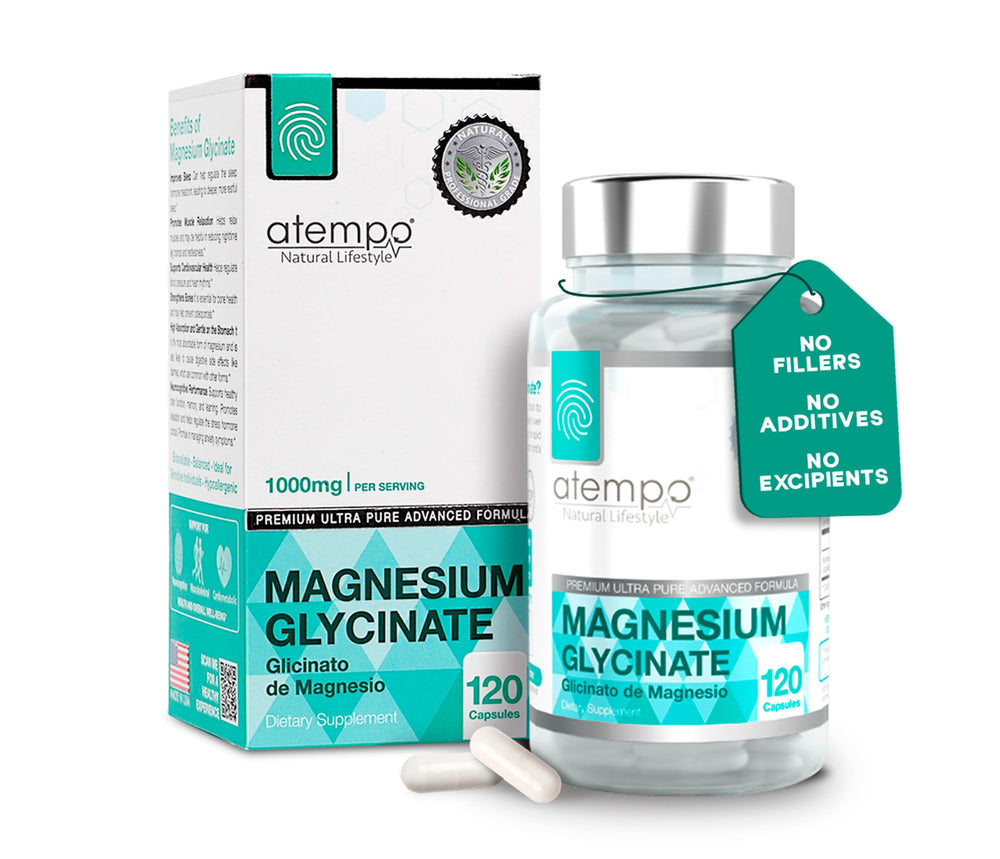 Atempo Magnesium Glycinate 1000mg bottle with 120 vegan capsules