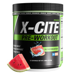 ATHLEAN-X X-CITE Pre-Workout Bottle and Jolly Watermelon Pucker flavor