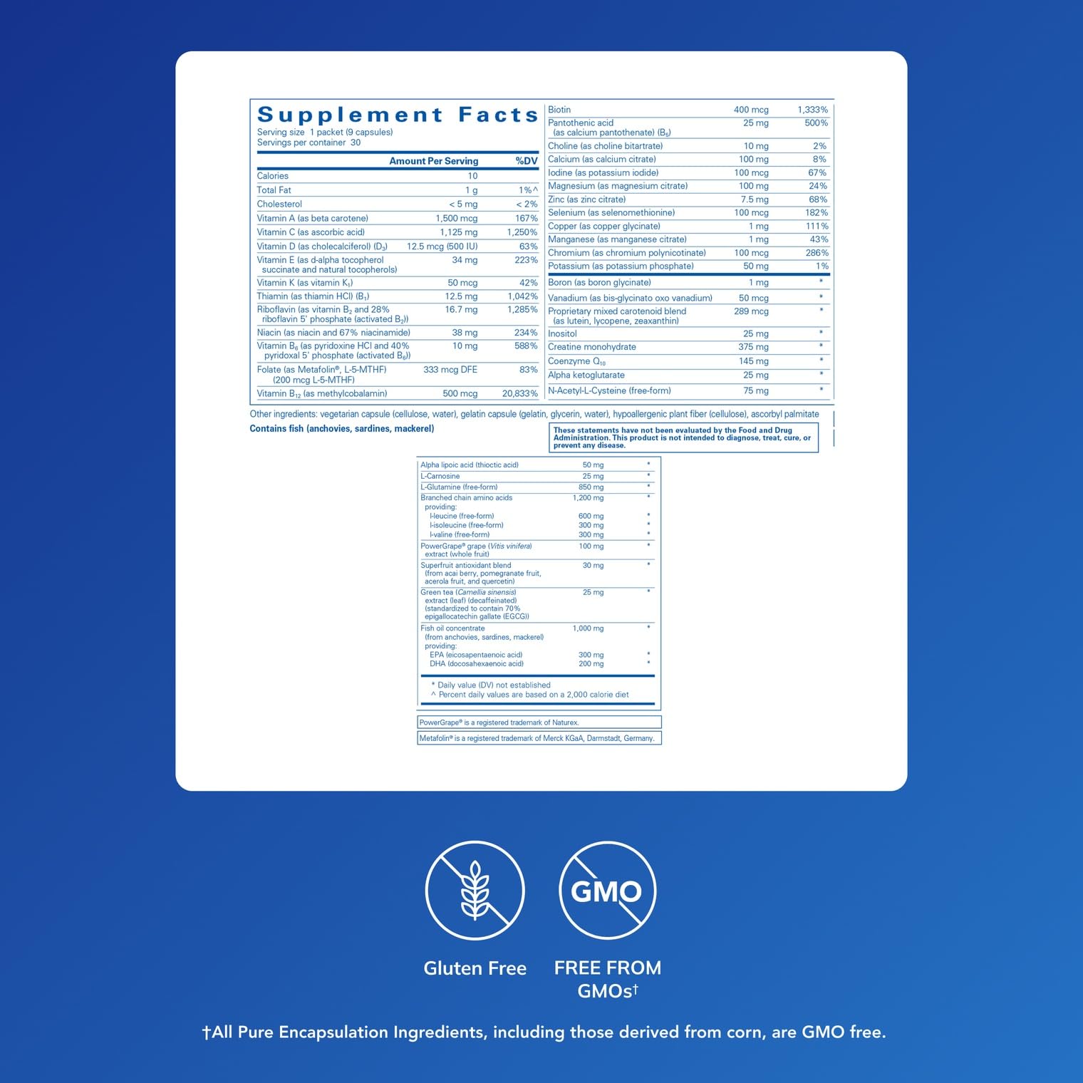 Label and nutrition information on Athletic Pure Pack