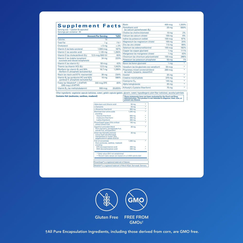 Label and nutrition information on Athletic Pure Pack