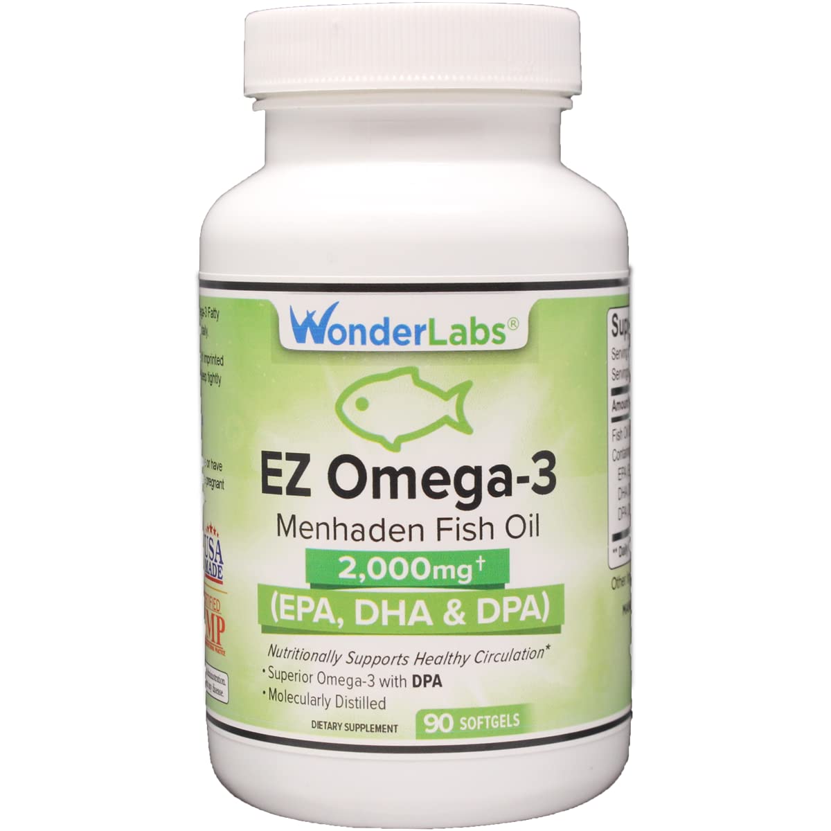 Front view of Atlantic Menhaden Fish Oil Omega-3 2000 mg burpless softgels bottle