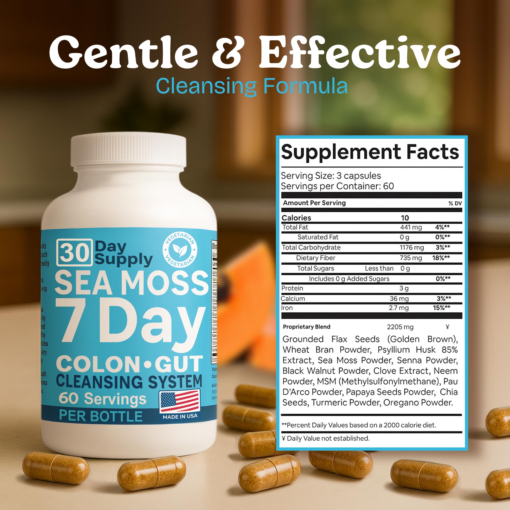 Capsules with turmeric, neem powder, and papaya seeds