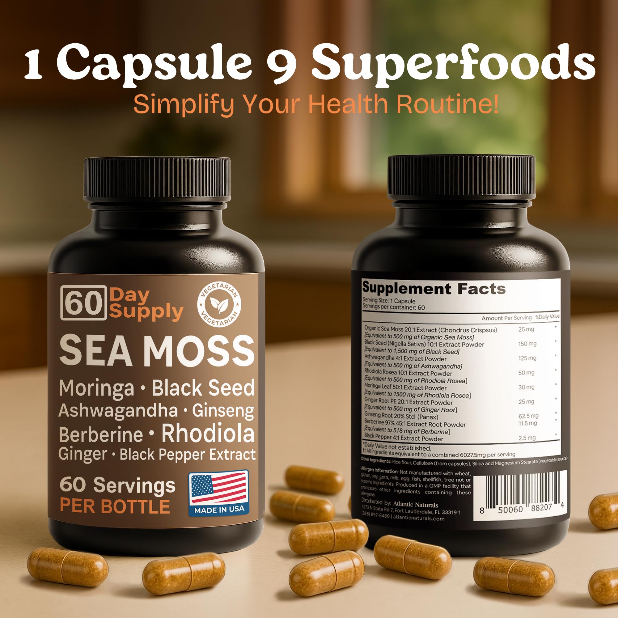 USA-made vegan sea moss capsules packaging