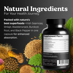 Seamoss shilajit ingredients set on clean white surface