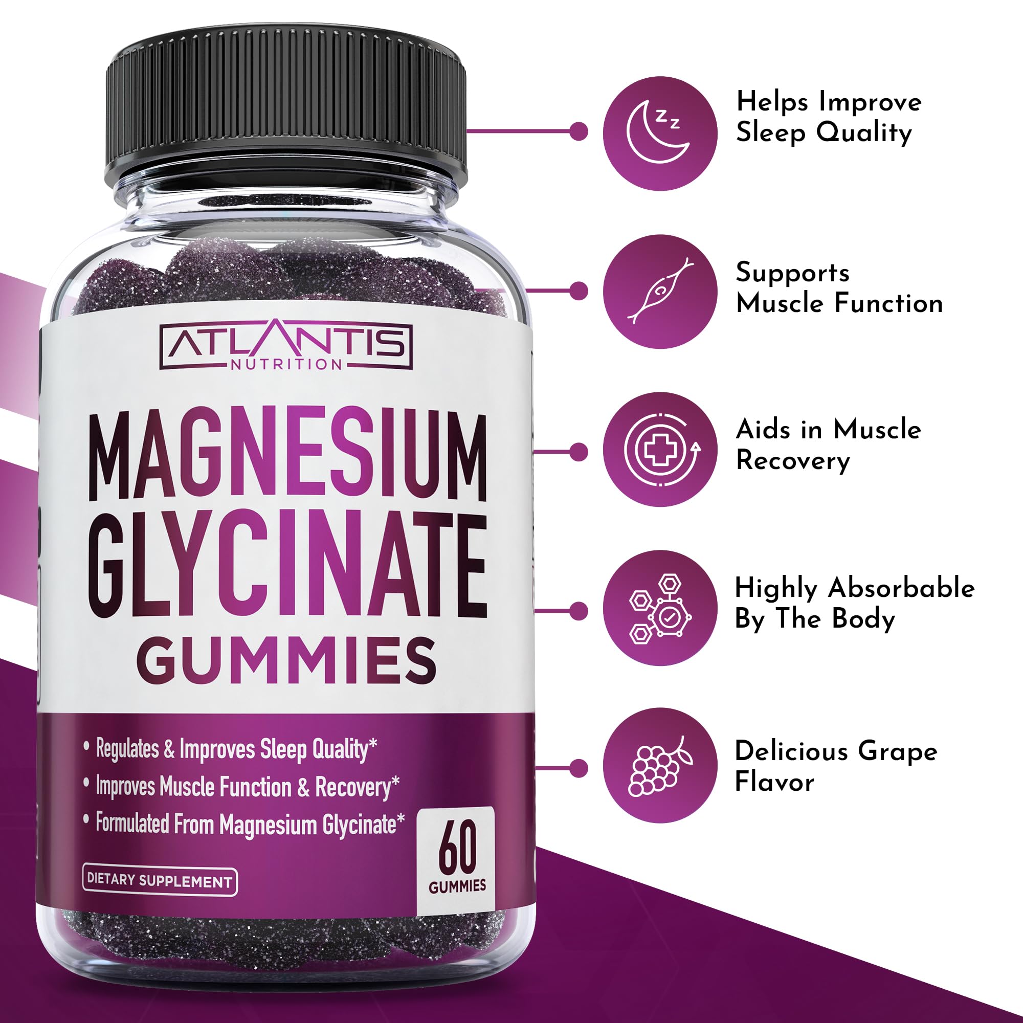 Atlantis Magnesium Glycinate Gummies grape bottle back label